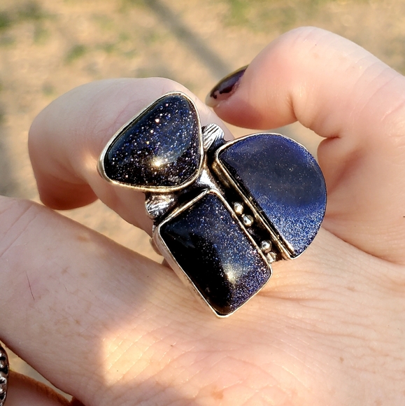 New Stunning Blue Sun Stone Sun Sitara 925 Silver Ring. - Picture 6 of 16